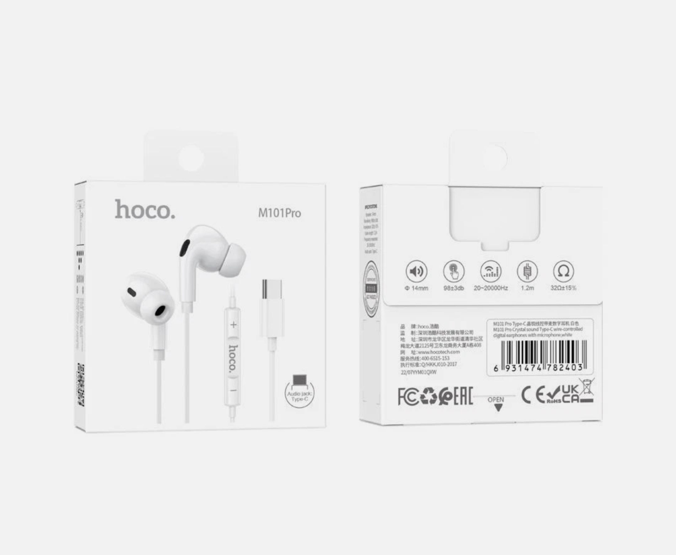 Hoco M101 Max Crystal USB-C Handsfree - White For iPhone/ iPad
