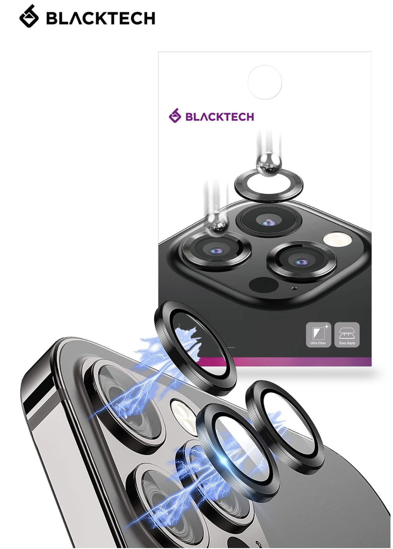 Samsung Galaxy Z Fold 6 BLACKTECH Aluminum Alloy Camera Glass With Easy Installation tool - Black