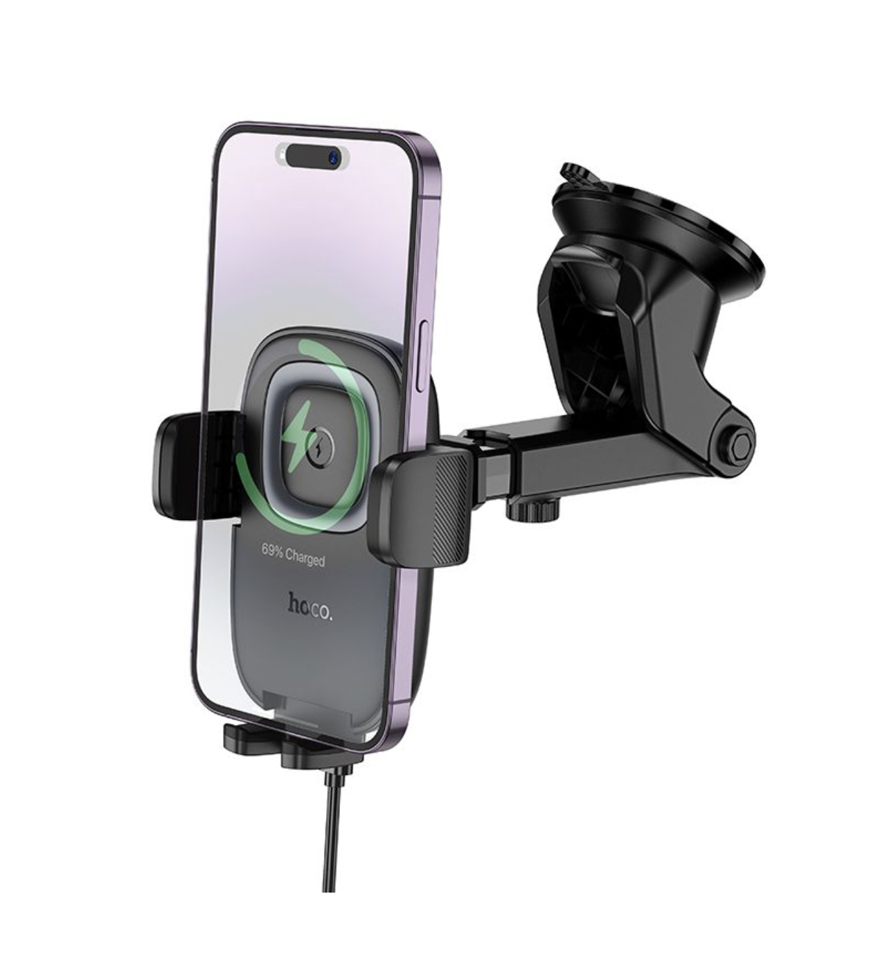 hoco. HW32 Crown push-type wireless charging car holder center console - black metal gray