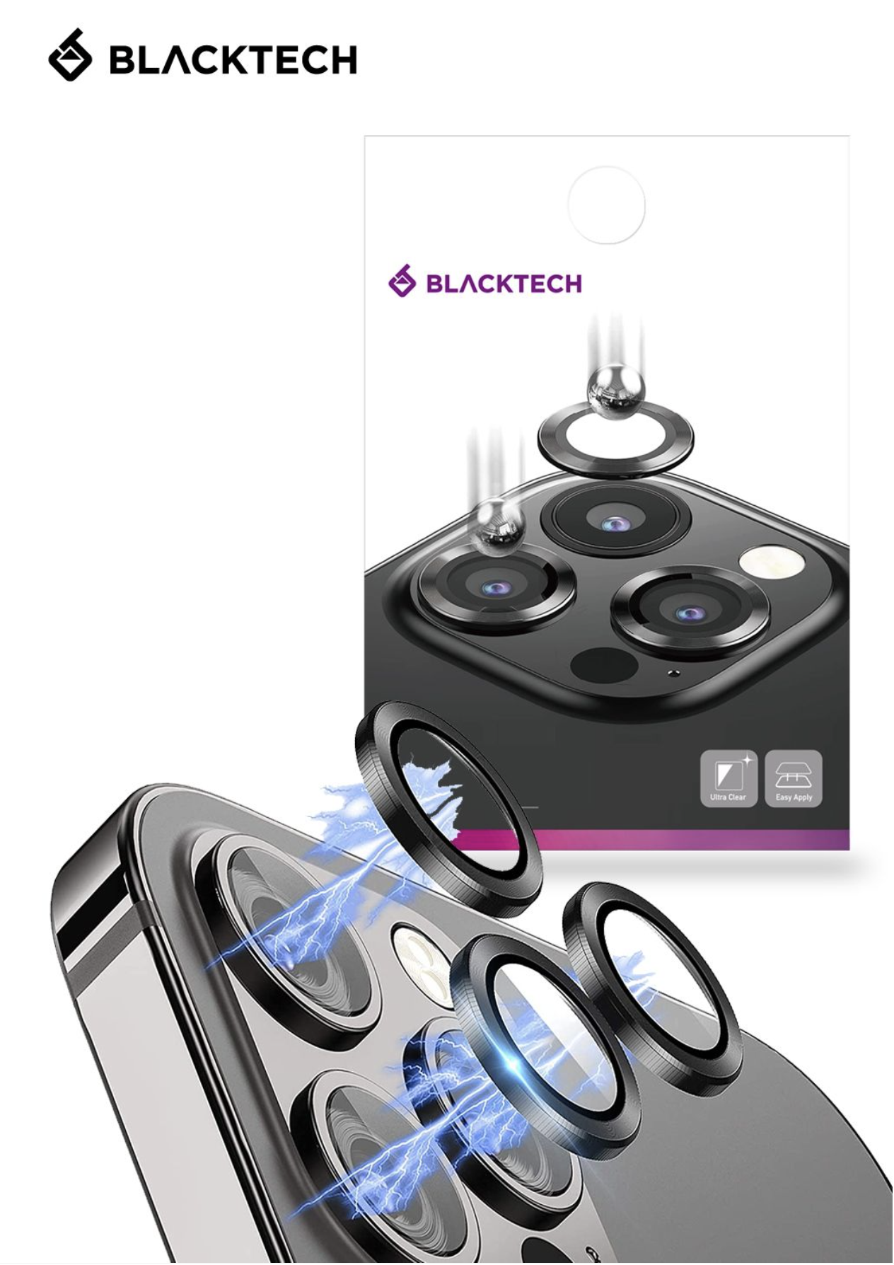 Samsung Galaxy Z Flip 7 BLACKTECH Aluminum Alloy Camera Glass With Easy Installation tool - Black