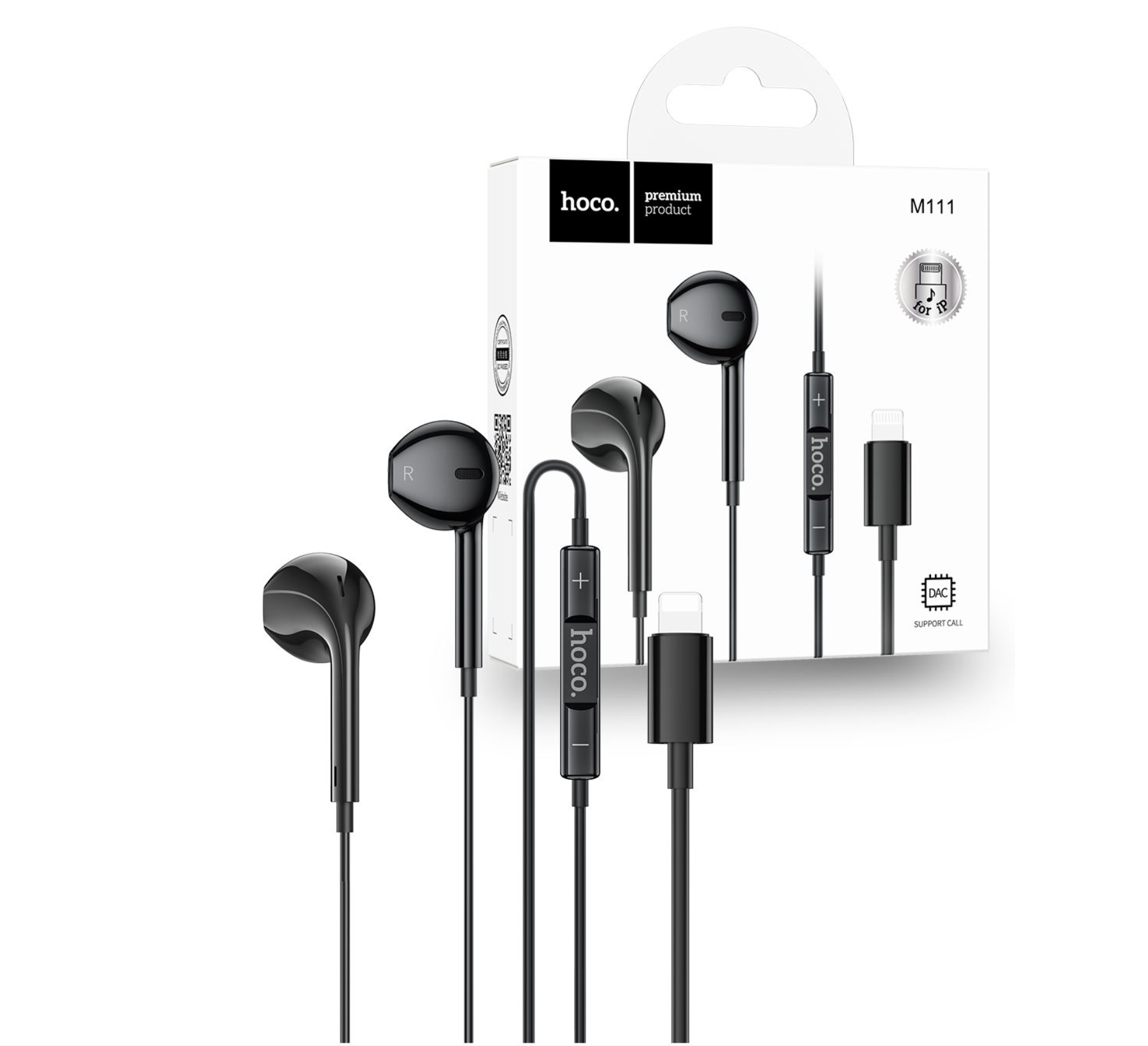 hoco. M111 Plug And Play Primero Digital Lightning Handsfree - Black