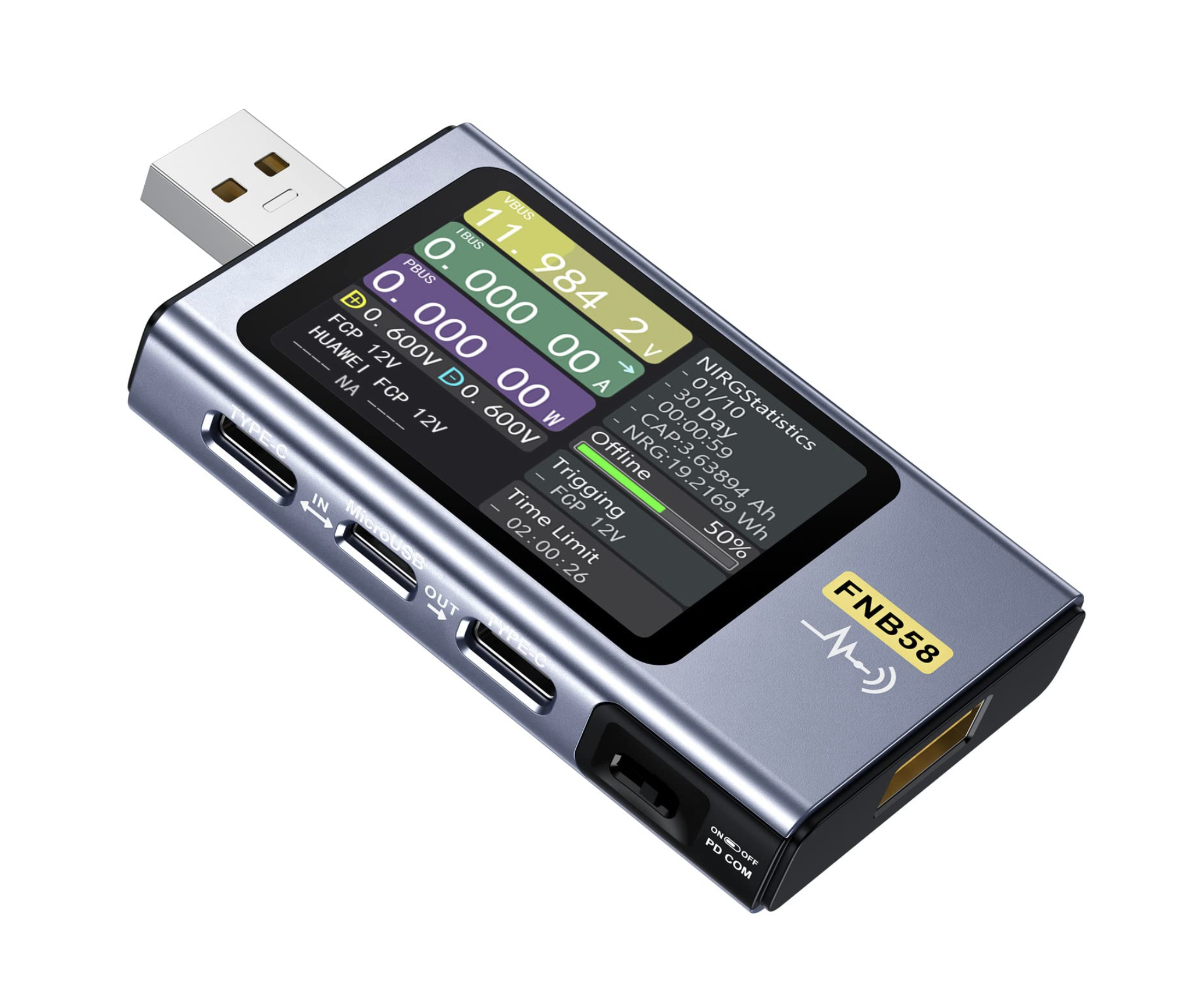 FNIRSI USB 4-28V 7A LCD USB Tester A&C Multimeter Current and Voltage Power Tester with Bluetooth, Fast Charge Detection, Shooting Capability, Ripple Measurement, PD2.0/PD3.0, QC2.0/QC3.0