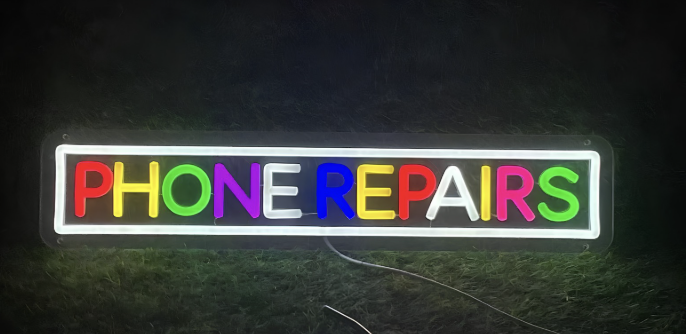 Phone Repair Sign Clear White Border Neon Sign