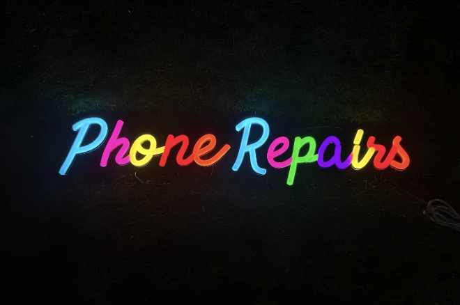 Phone Repair Sign Cursive Neon