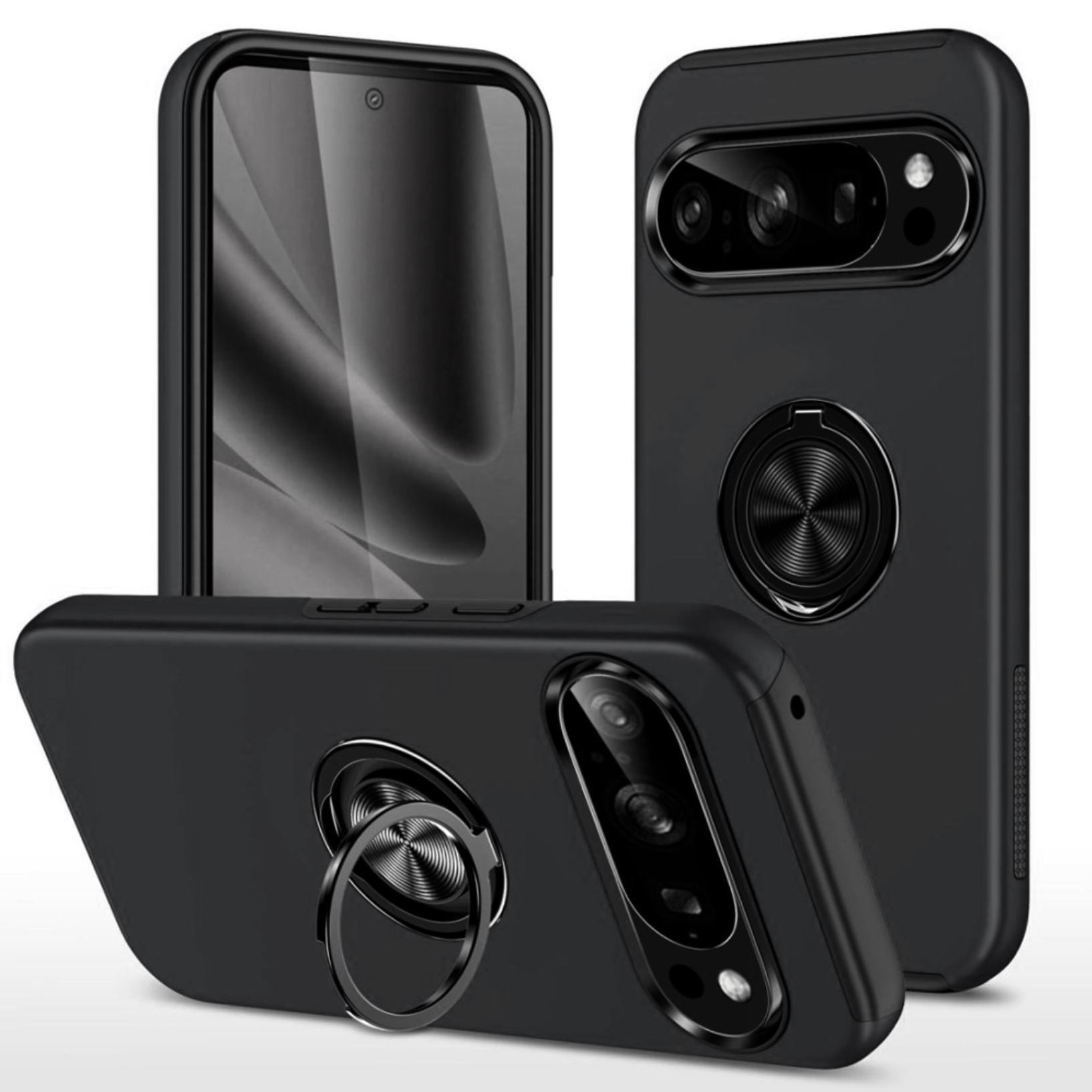Magnetic Ring Holder Shockproof Case Cover for Google Pixel 10 Pro XL-Black