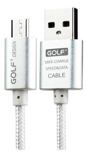 Golf Micro USB Quick Charge Cable (25cm) Silver